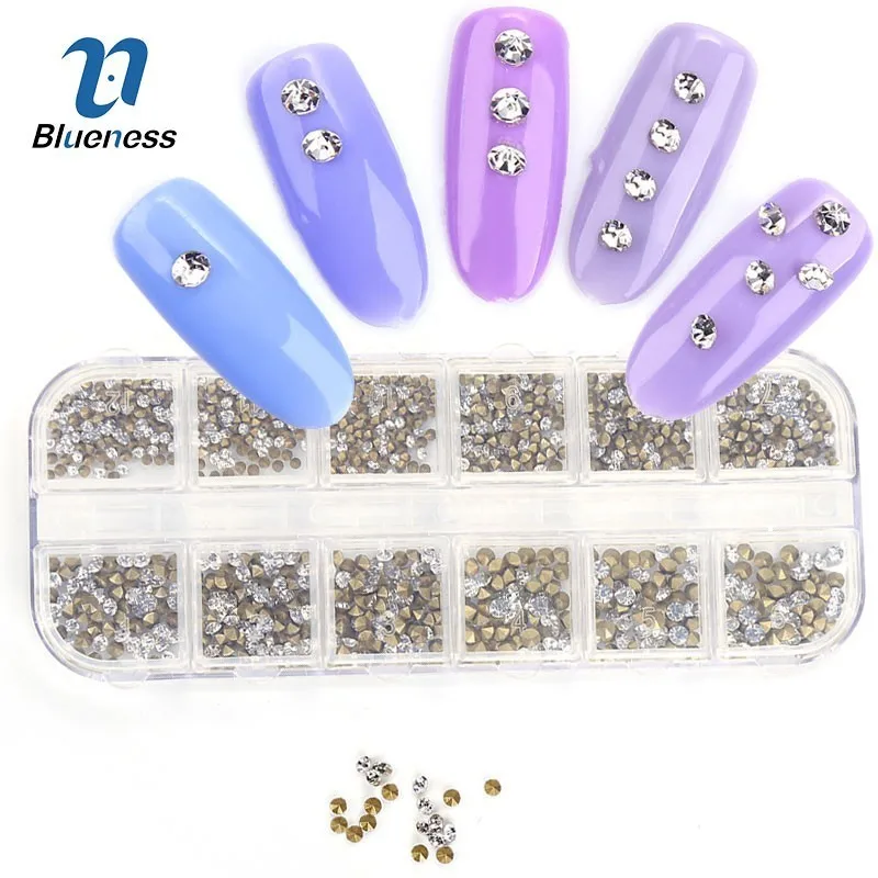 Blueness 1 коробка блеск 3D дизайн ногтей украшения со стразами DIY чистый прозрачный