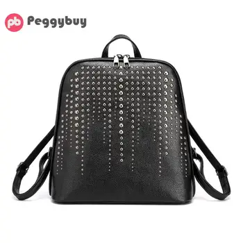

Vintage PU Leather Backpack Women Women Rivet Shoulder School Bags Simple Design Women Casual Daypacks mochila Famous Brands