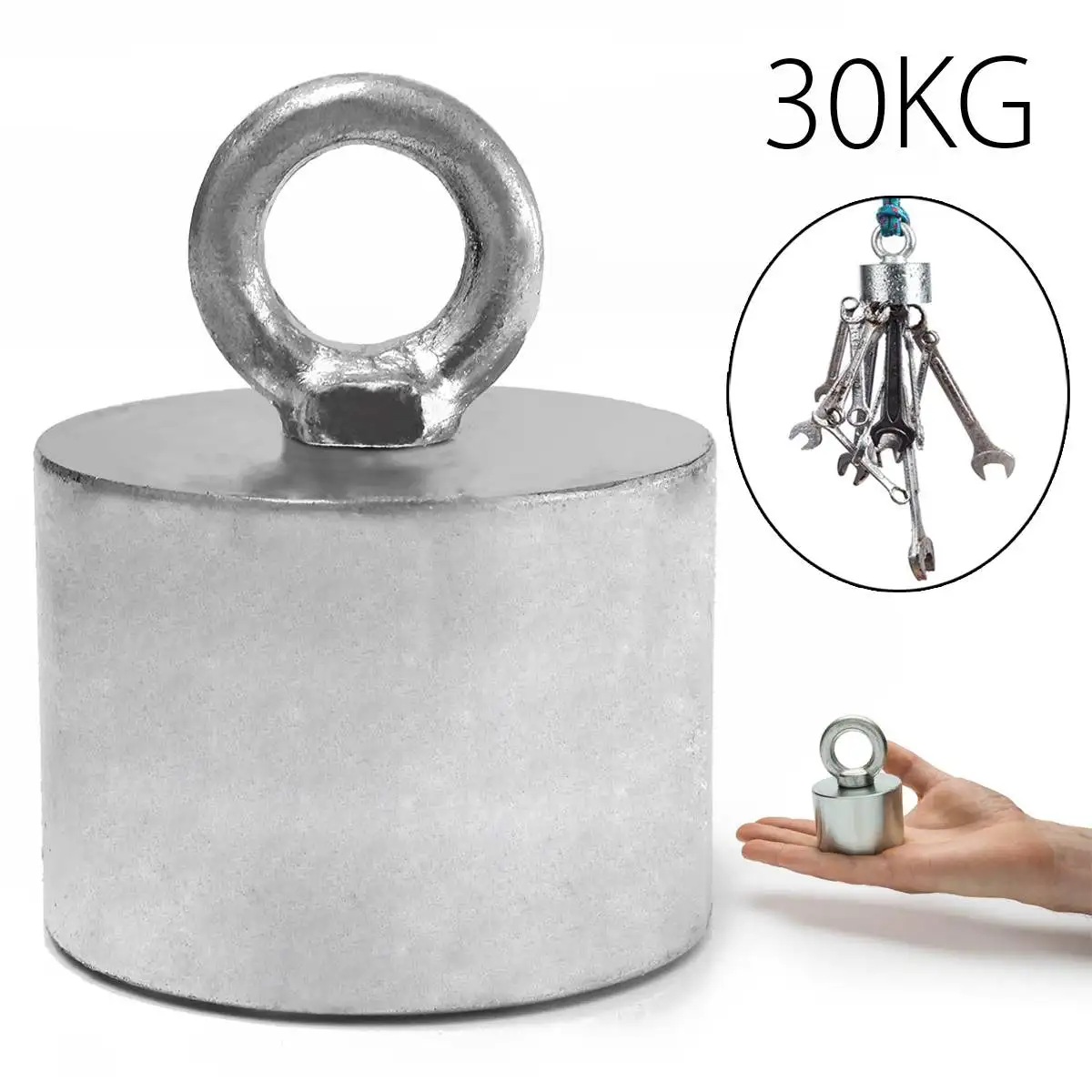 

SWILET High Quality 1PCS 55x40mm 200kg Neodymium Recovery Magnet Metal Detector with Handle Ringscrew High Quality Powerful