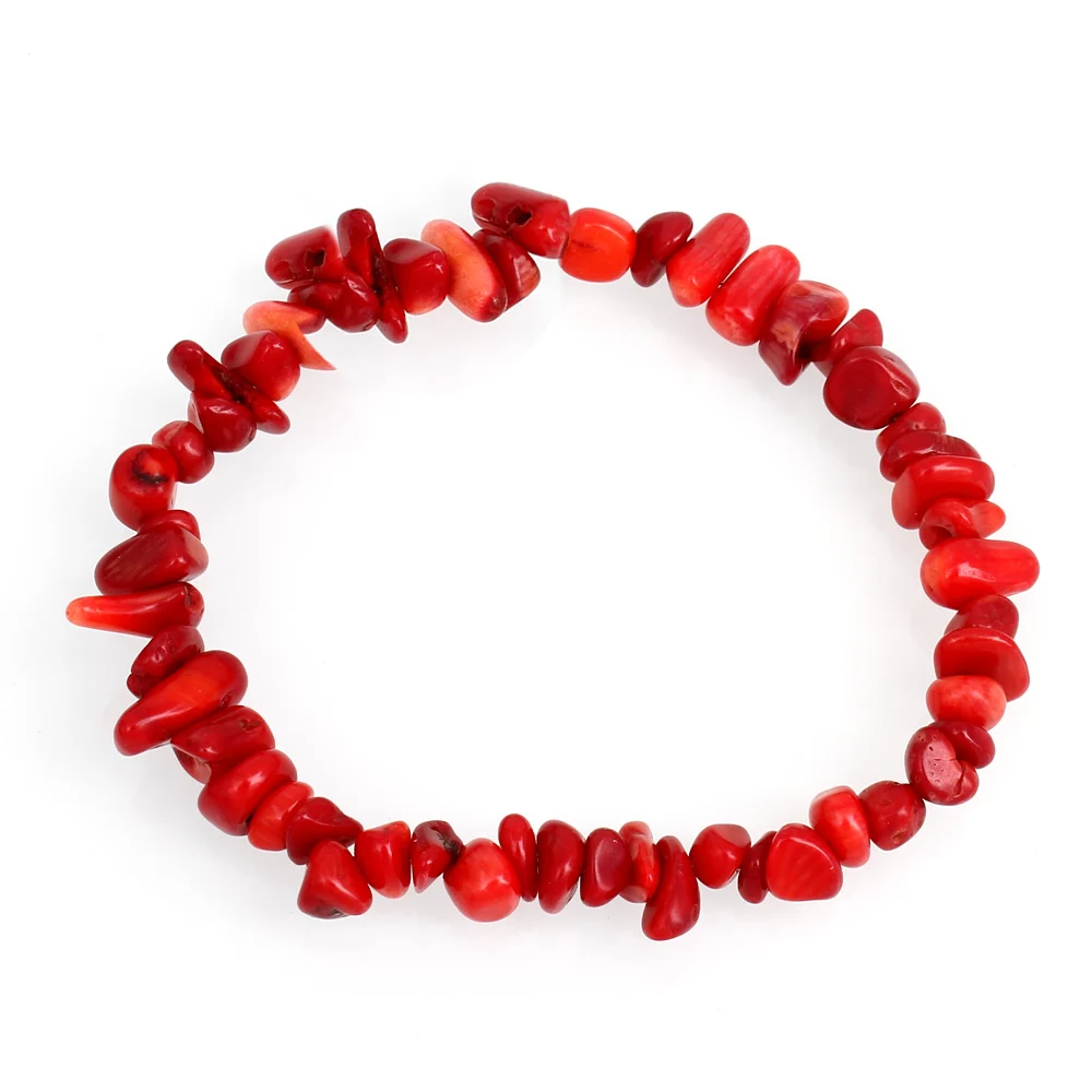 

Colored Red Pink White Blue Coral Stone Bracelets Chips Beads Single Strand Stone Charm Bracelet Women Jewelry Wholesale Gift