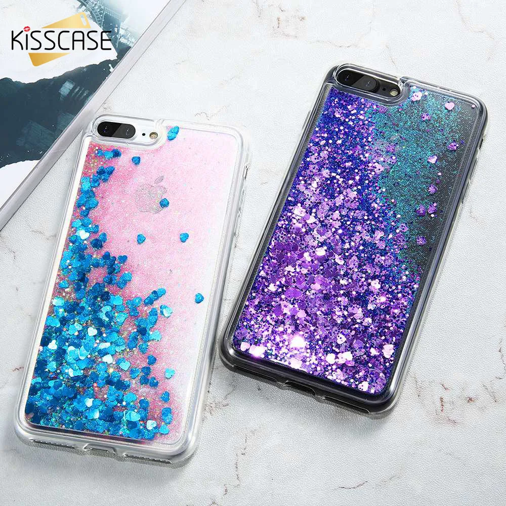 Прозрачный чехол KISSCASE с зыбучим песком для iPhone 6 6S 7 Plus 5 5S Блестящий Мягкий из ТПУ SE
