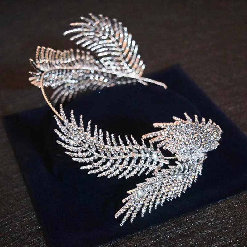 

Silver Big Leaves Crown Bridal Hair Ornaments Vintage Tiara Wedding Dress Accessories Women Hair Jewelry