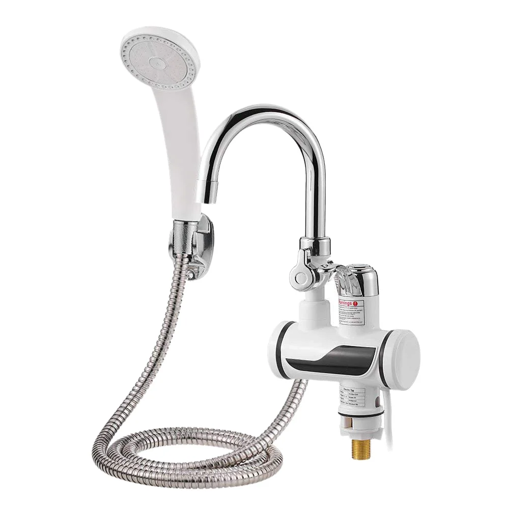 

NEW-Sink Faucet with Removable Shower Electric Head and Instant Hot Water Cold LED with Temperature Indicator EU Plug