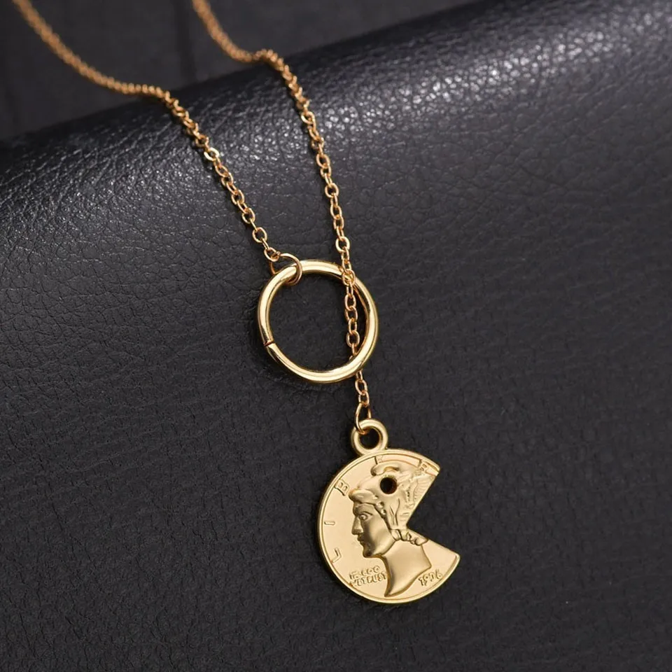 

Women Fashion Gold Head Badge Pendant Necklace For Women Gold Necklace Trendy Charm Jewelry Female Romantic Wedding Jewelry