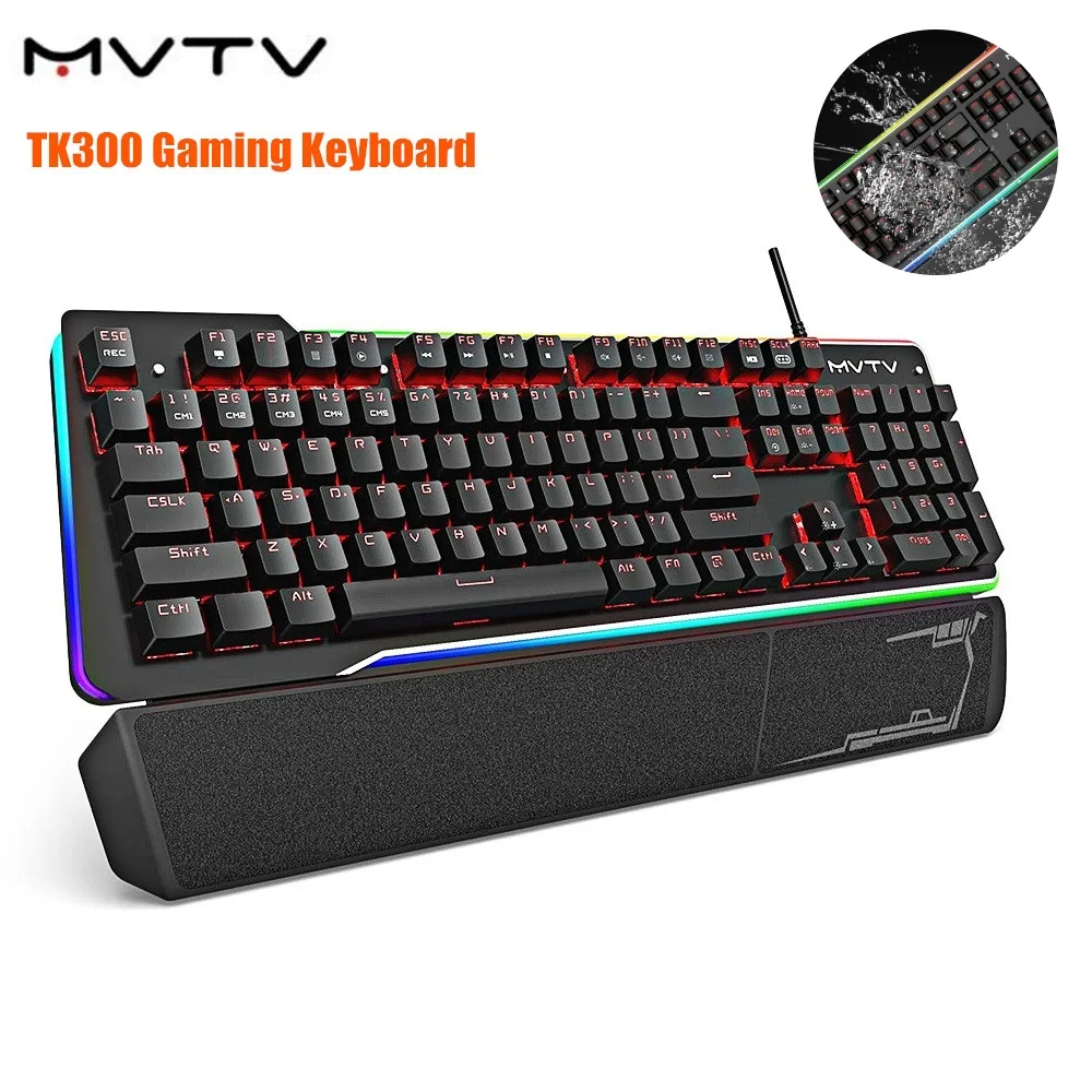 Mvtv TK300 IPX8 Водонепроницаемый Механическая игровая Проводная клавиатура с USB RGB Подсветка 104 клавиши клавиатуры для планшета для рабочего