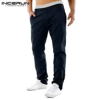 

INCERUN 2020 Casual Pants Men Button Joggers Solid Social Business Trousers Men Streetwear Fashion Straight Pants Men Pantalon