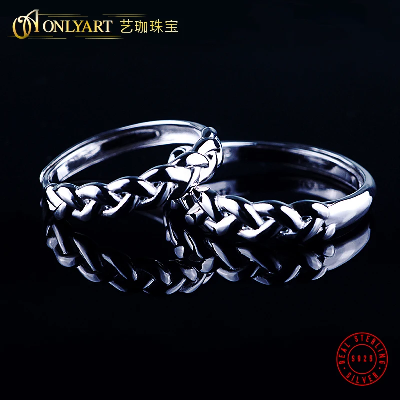 

OnlyArt 100% silver 925 wedding ring adjustable couple ring silver jewelry rhodium plated ring free shipping