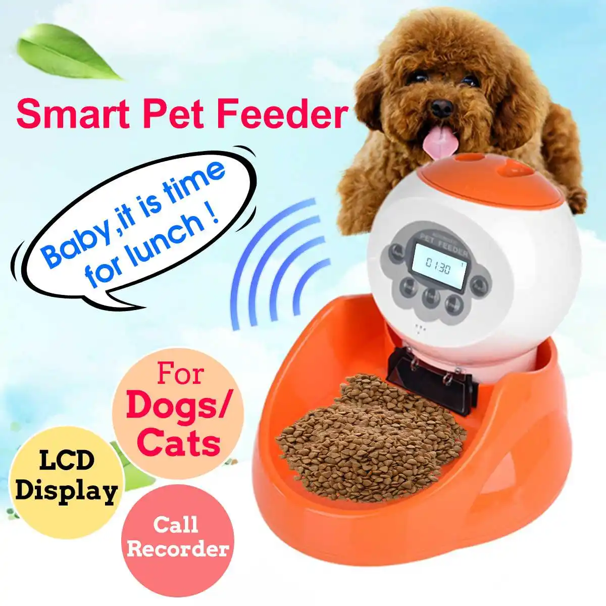 

NEW Automatic Pet Food Feeder With Voice Recording food Bowl For Medium Small Dog Cat LCD Screen Dispensers 4 times One Day