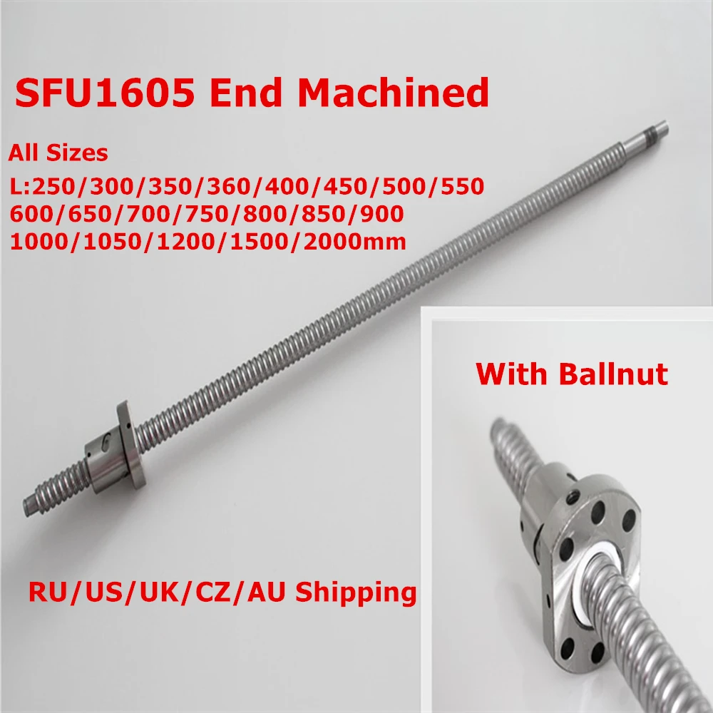 SFU1605-250 300 350 400 450 500 550 600 650 700 750 800 900 1000 1500 2000 мм свинцовый шариковый винт конечную обработку для станка с ЧПУ с станков