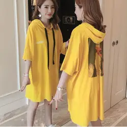 4923 Длинные Свободные Футболка Для женщин летний корейский желтый с рукавами «летучая мышь» футболка с капюшоном Harajuku Свободные большие