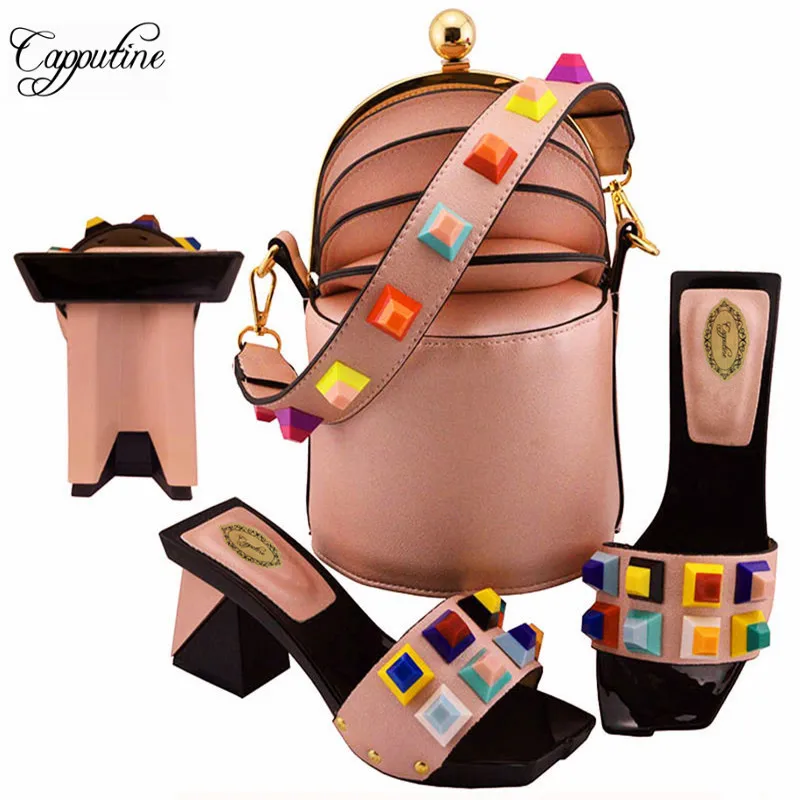 Latest Fashion PU Leather Shoes And Bags To Match Set Nigerian Woman Shoes With Bag Set Bag Set For Wedding On Stock MD011