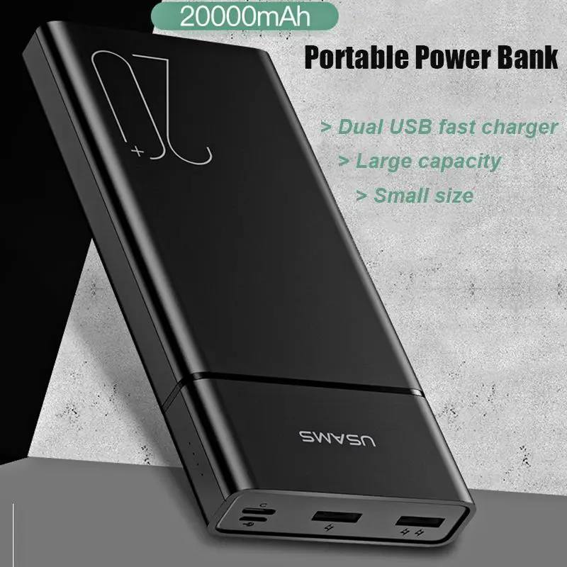 USAMS العالمي المزدوج USB كبيرة سعة خزان الطاقة 20000 mAh بنك الطاقة شاحن هاتف محمول تجدد Powerbank الهاتف المحمول شاحن