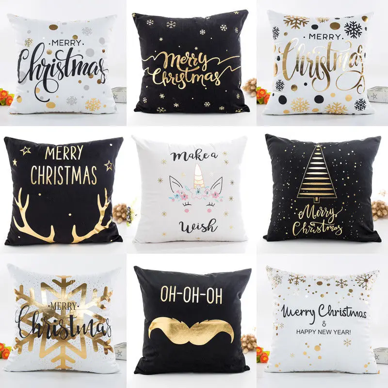 

Christmas Pillow Case Glitter Cotton Sofa Throw Cushion Cover Home Decor Seat Decorative Chair Car Letter Print Covers