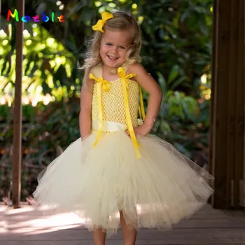 

Light Yellow Princess Girl Dress Handmade Baby Tulle Tutu Dress Summer Kids Birthday Party Dresses Children Cosplay Costume