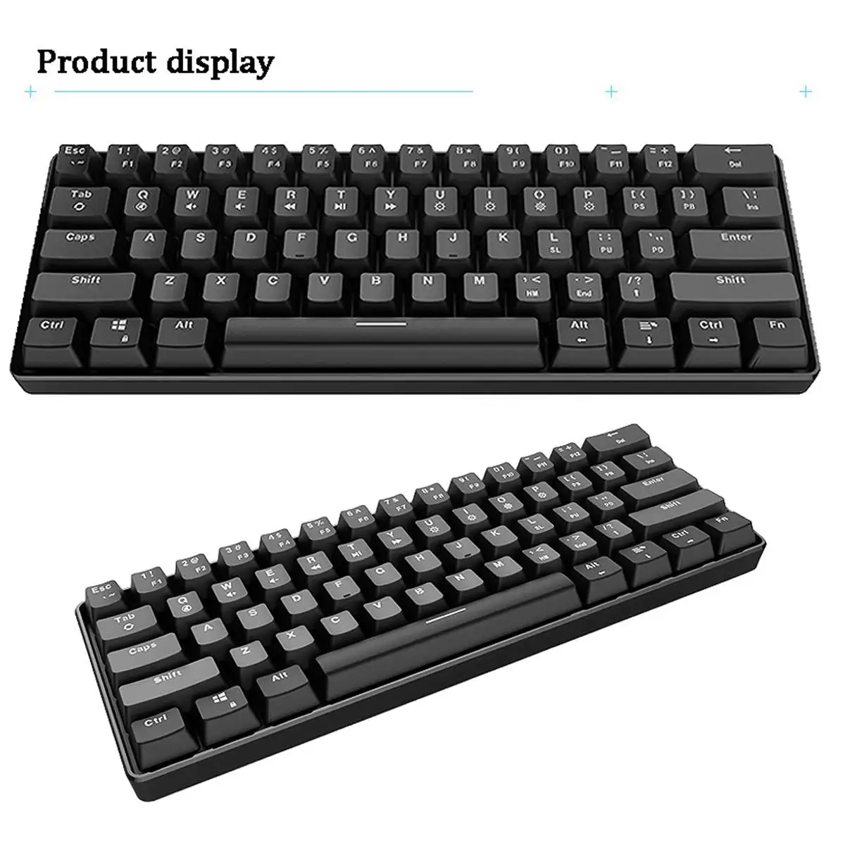 

LEORY 61Keys 60% Outemu Blue Switch Mechanical Gaming Keyboard ICE Blue Backlit USB Type-c Portable Keyboard