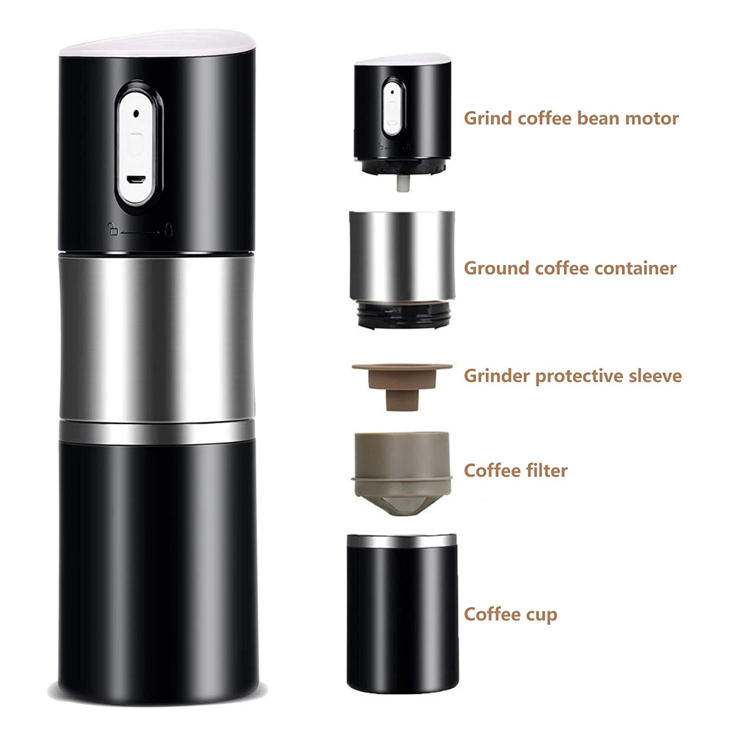  Portable Coffee Grinder Burr Automatic Espresso Machine Coffee Maker Rechargeable Battery OperatedT