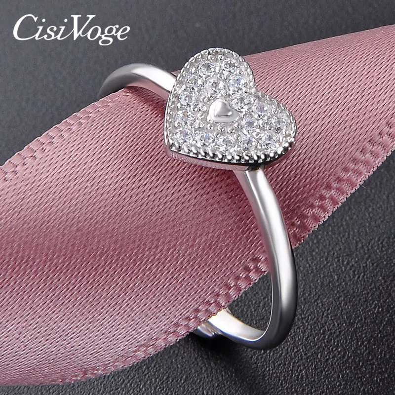 

CisiVoge Big Heart Simple Silver 925 Ring Jewelry Cubic Zircon Love Shape Adjustable Romantic Women Rings Dropshipping FO JRH01