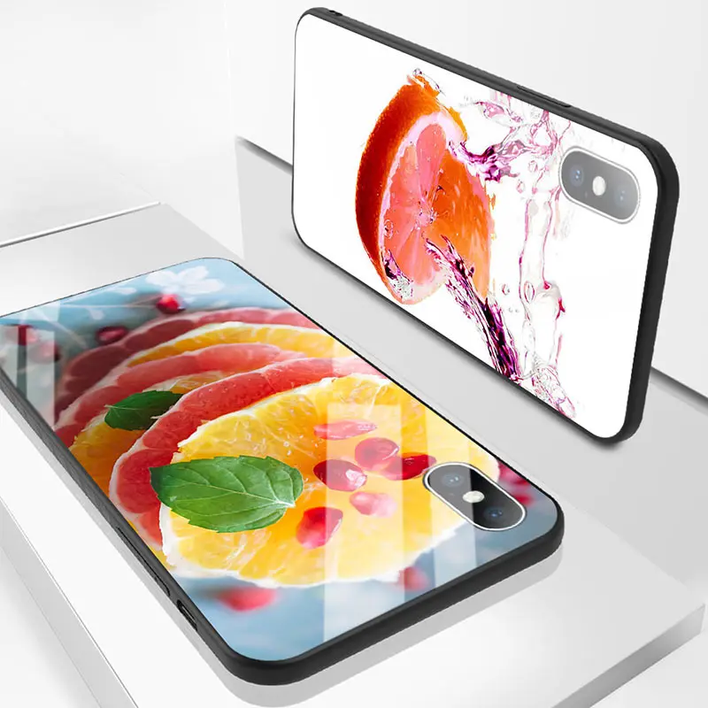 Orange Glass Shell for Iphone XS MAX XR X Fruit Series Tempered Case 8 7 6 6S Plus Protect Cover Funda Capa |