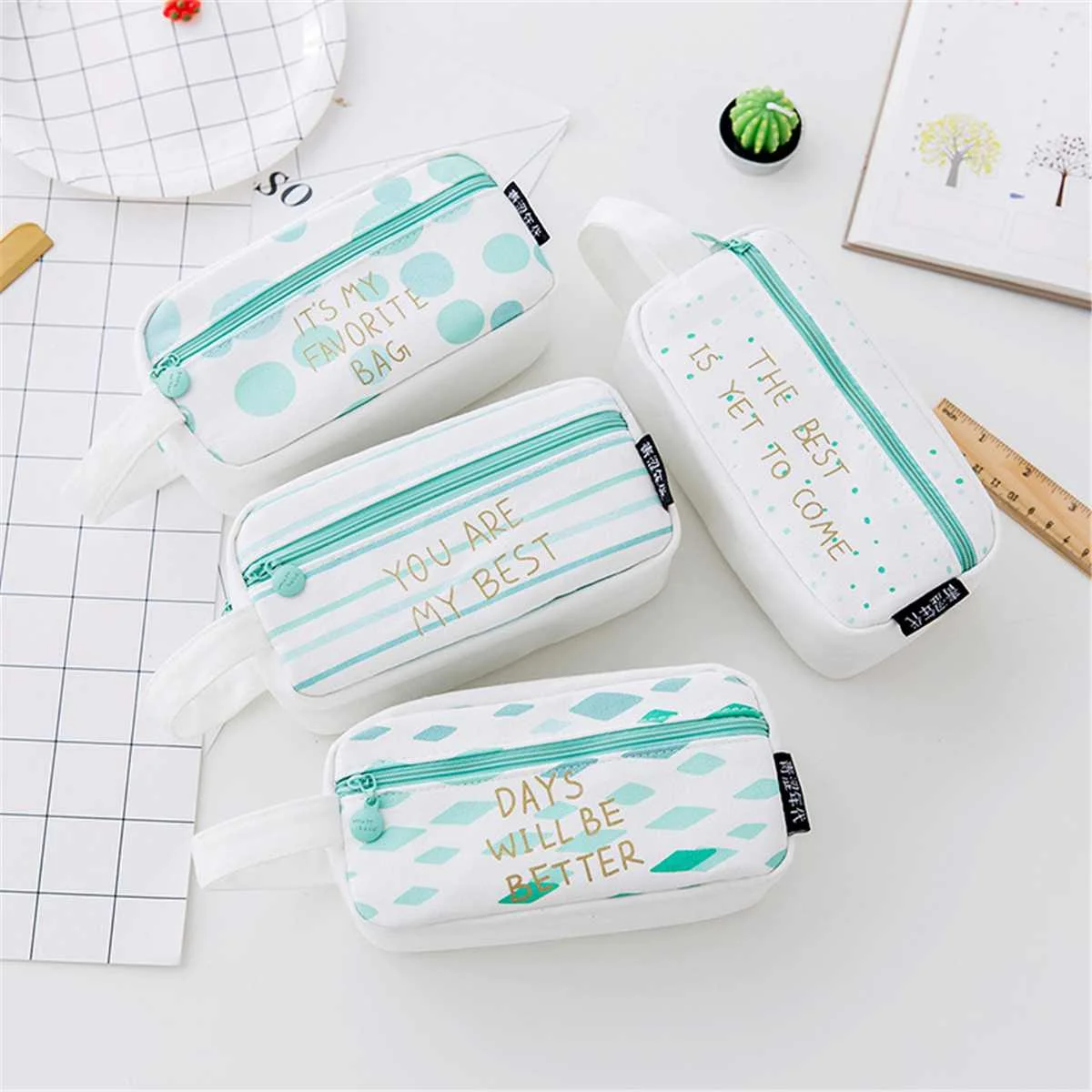 

4 Patterns Canvas Pencil Case Bag Pens Storage Box Pouch Stationery Makeup Cosmetic Bag Organizer 18X9cm Large Capacity