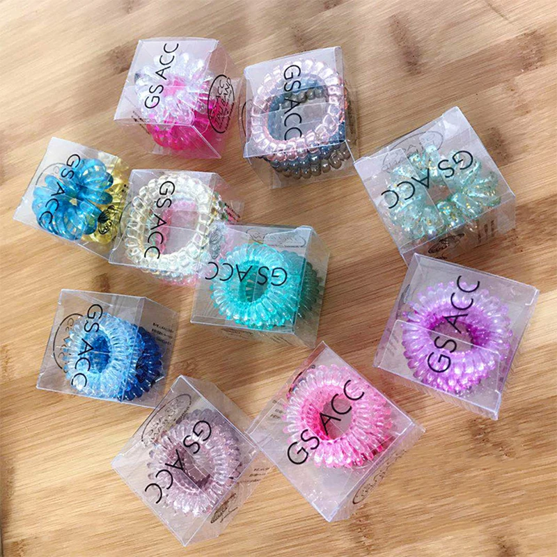Telephone ring hair tie with box Elastic Adjustable 3PCS/Set Hair bands Gradient ramp Candy Color Hair Rings