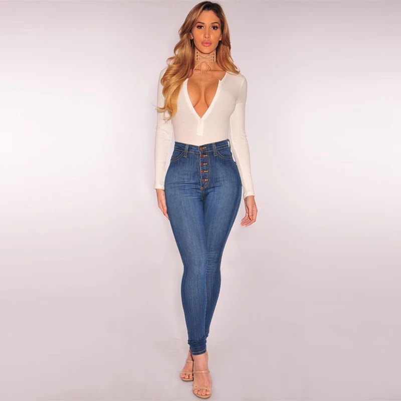Женские джинсовые на пуговицах с высокой талией обтягивающие джинсы длинные брюки Slim Fit стрейч Дамская мода повседневные узкие брюки