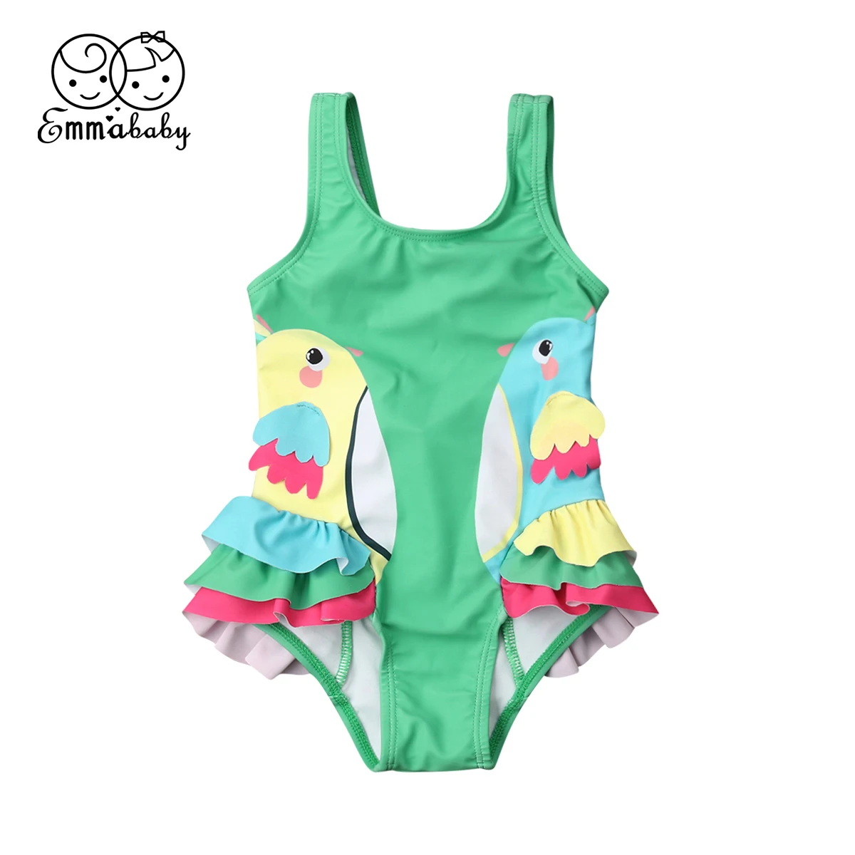 Летнее Бикини для новорожденных девочек с мультяшными птицами цельные костюмы