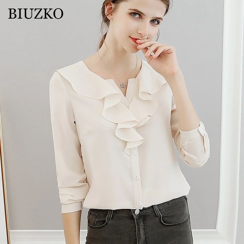 Blusas y Tops De Mujer con volantes Camisas Mujer elegantes Blusas sólidas Mujer De Moda 2018|Blusas y camisas| - AliExpress