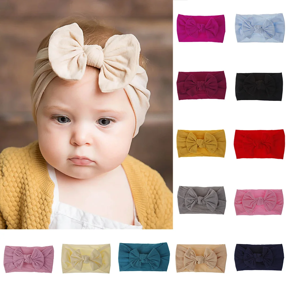2019 New Girls Acc Nylon Big Bow Baby Headband Elastic Hair Bands Diy