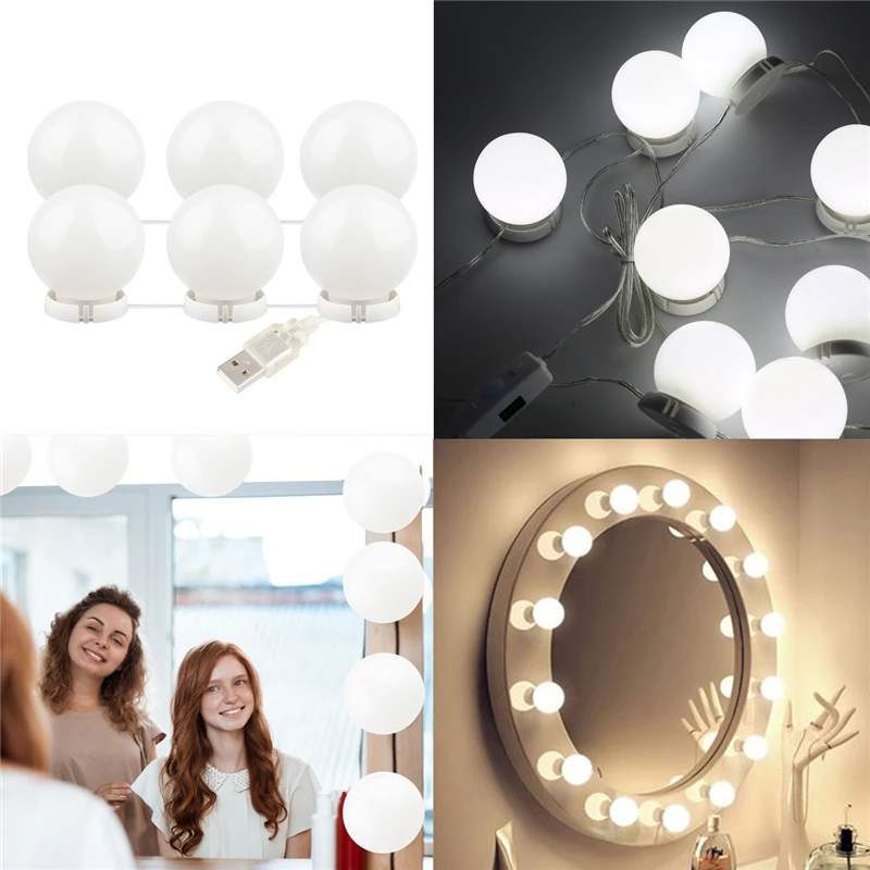

10pcs/set Makeup Mirror Vanity LED Light Bulbs Kit Cool White Hollywood Lamp with Dimmer and USB Power Plug Dressing Table B9