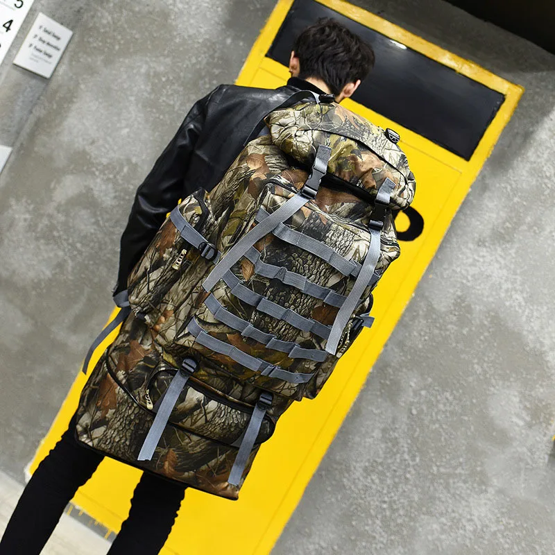 

Men Women Outdoor Hiking Travel 100L Nylon Camo Backpack Climbing Camping Waterproof Wearproof Big Capacity Sports Bag Rucksack