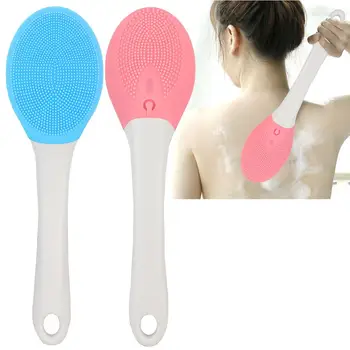 

2 Colors Electric Silicone Back Brush Silicone Body Brush Long Handle Shower Brush c