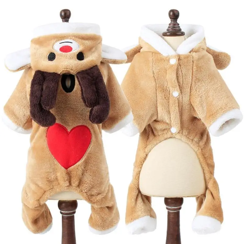 Kopen Winter Hond Kleren Leuke Rode Hart Elanden Pet Kostuum voor Kleine Honden Warm Zacht Koraal Fleece Puppy Hond Christmas Party kleding A30