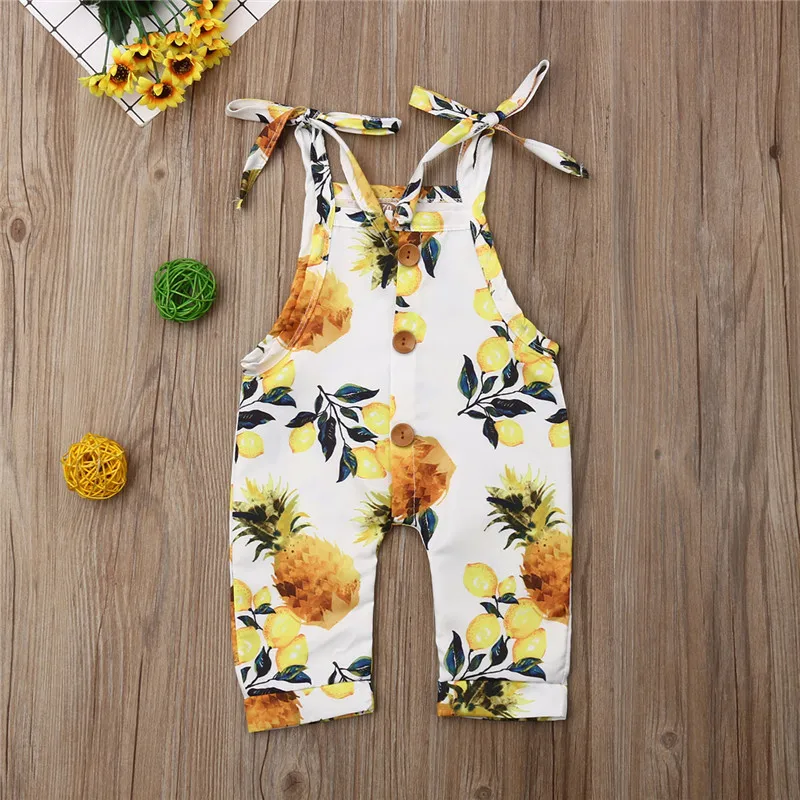 

Newborn Baby Girl Bandage Romper Cool Summer Fashion Lace-up Jumpsuit Lemon Pineapple Print Baby Girl Cotton Sunsuits 0-24M