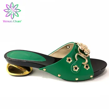 

Latest Green Color Ladies Sexy Low Heels Women Pumps Slip on Women Summer Slipper Shoes Decorated with Rhinestone Ladies Shoe