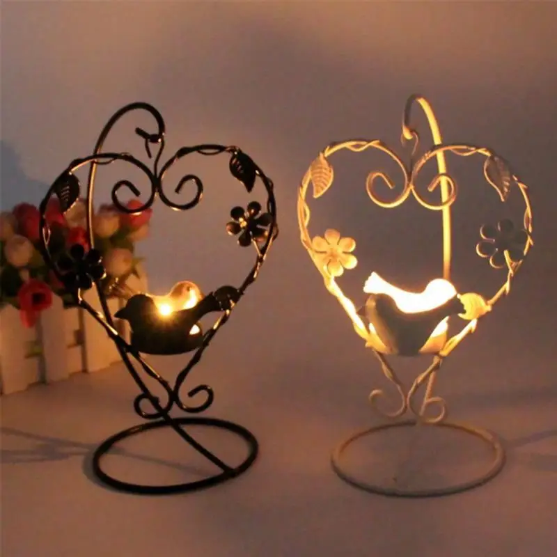 Heart Bird Candle Holder White Home Wedding Party Vintage Style