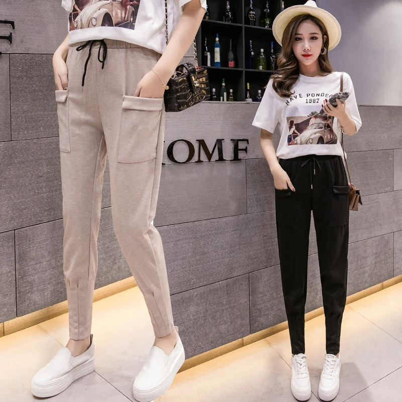 

Women Harem Pants 2019 Spring Summer Fashion Female Solid Elastic Waist Streetwear Pencil Pant Comfy Casual Trousers Sweatpants