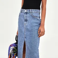 Джинсовая летняя новая узорная ковбойская юбка средней длины с высокой талией, Джинсовая юбка в стиле ампир, повседневная юбка с карманами, винтажная уличная одежда