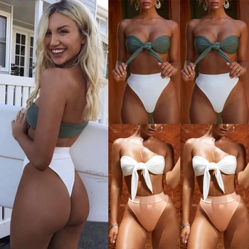 

Sexy 2Pcs Women's Tie Knot Front Bikini High Waist Bandage Swimwear Beach Monokini