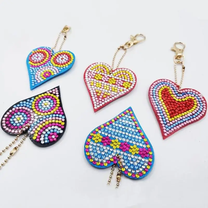 

5pcs/set Full Drill 5D DIY Diamond Painting Love Heart Keychain Key Ring Embroidery Painting Gift Cross Stitch Needlework