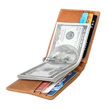 New Classic Fashion Men Dollar Clip RFID Leather Slim Card Case 2 Folds Style Money Clips Clamp With Card Free Shipping
