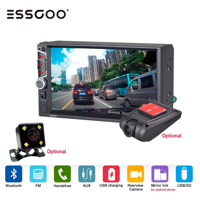 

ESSGOO 7" 2din Autoradio Car Stereo Radio MP5 Player Touch Screen Bluetooth Dual USB AUX FM Rear Camera DVR Audio Mirror Link