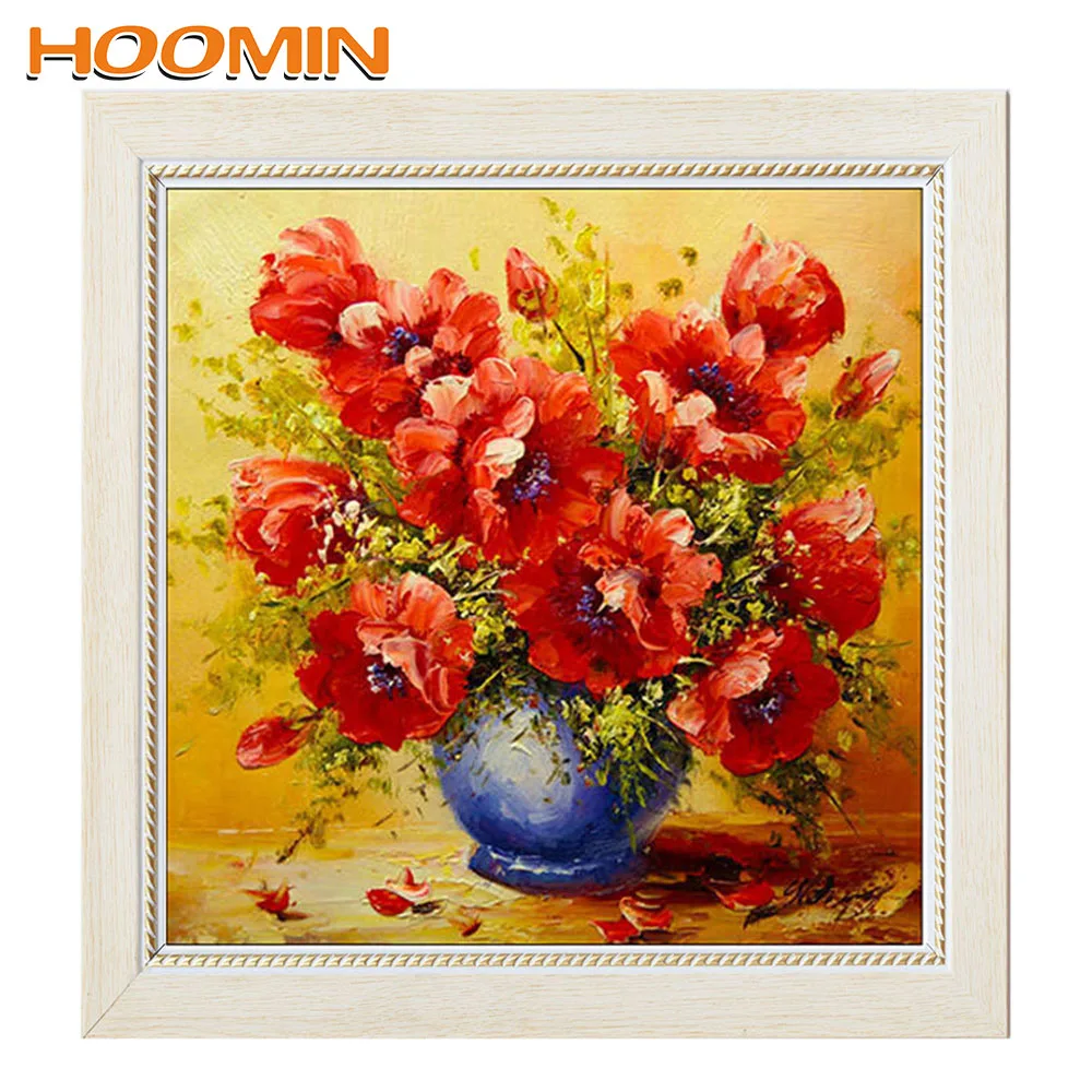 

HOOMIN Diamond Mosaic Diamond Painting Cross Stitch Full 5D Diamond Painting Flower DIY Diamond Embroidery Home Decoration