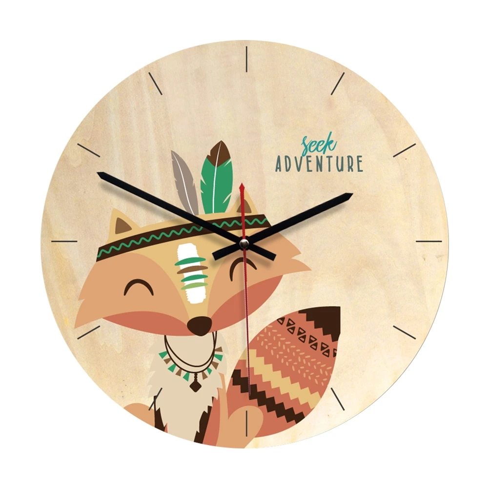 

1PC Nordic Style Clock Decorative Fairy Tale Style Wooden Round Clock Timer for Bedroom Nursery Living Room Decoration