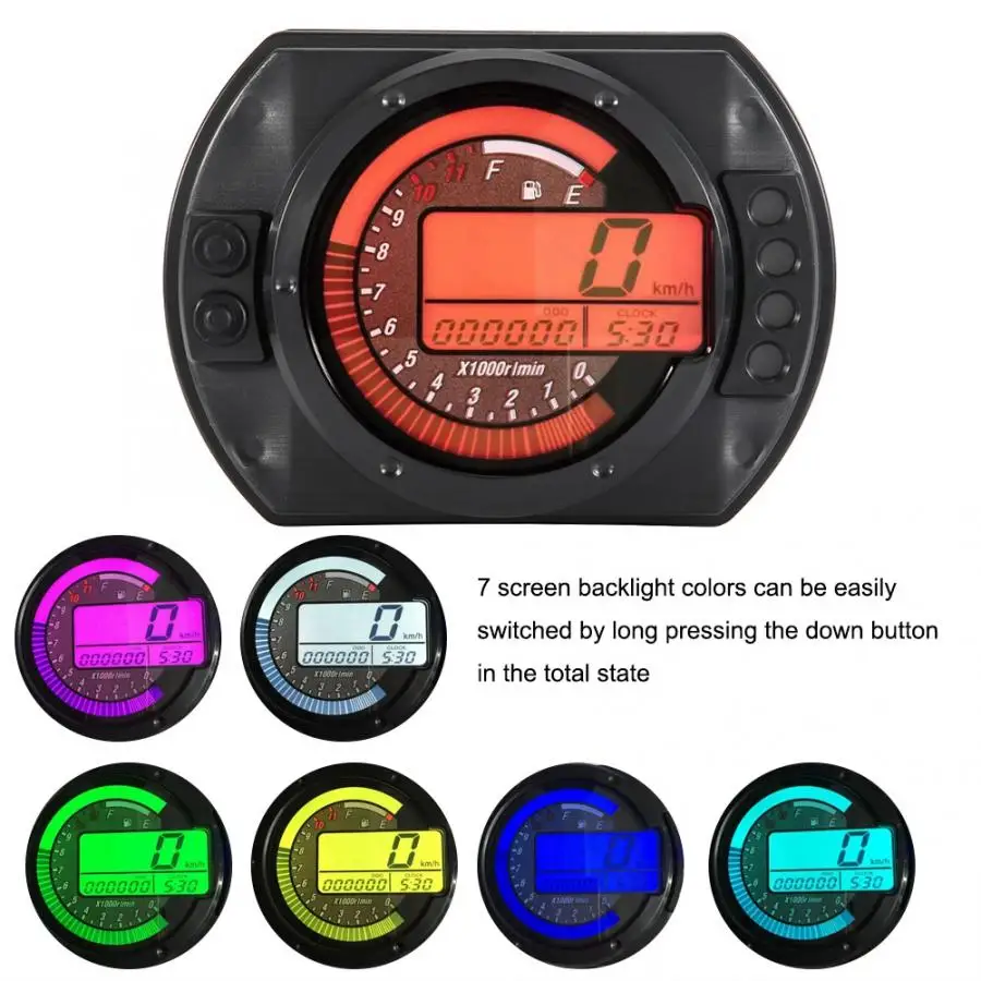 

Universal Motorcycle Speedometer Motorcycle Digital LCD Speedometer Odometer Tachometer Oil Level Meter 7 Color Display