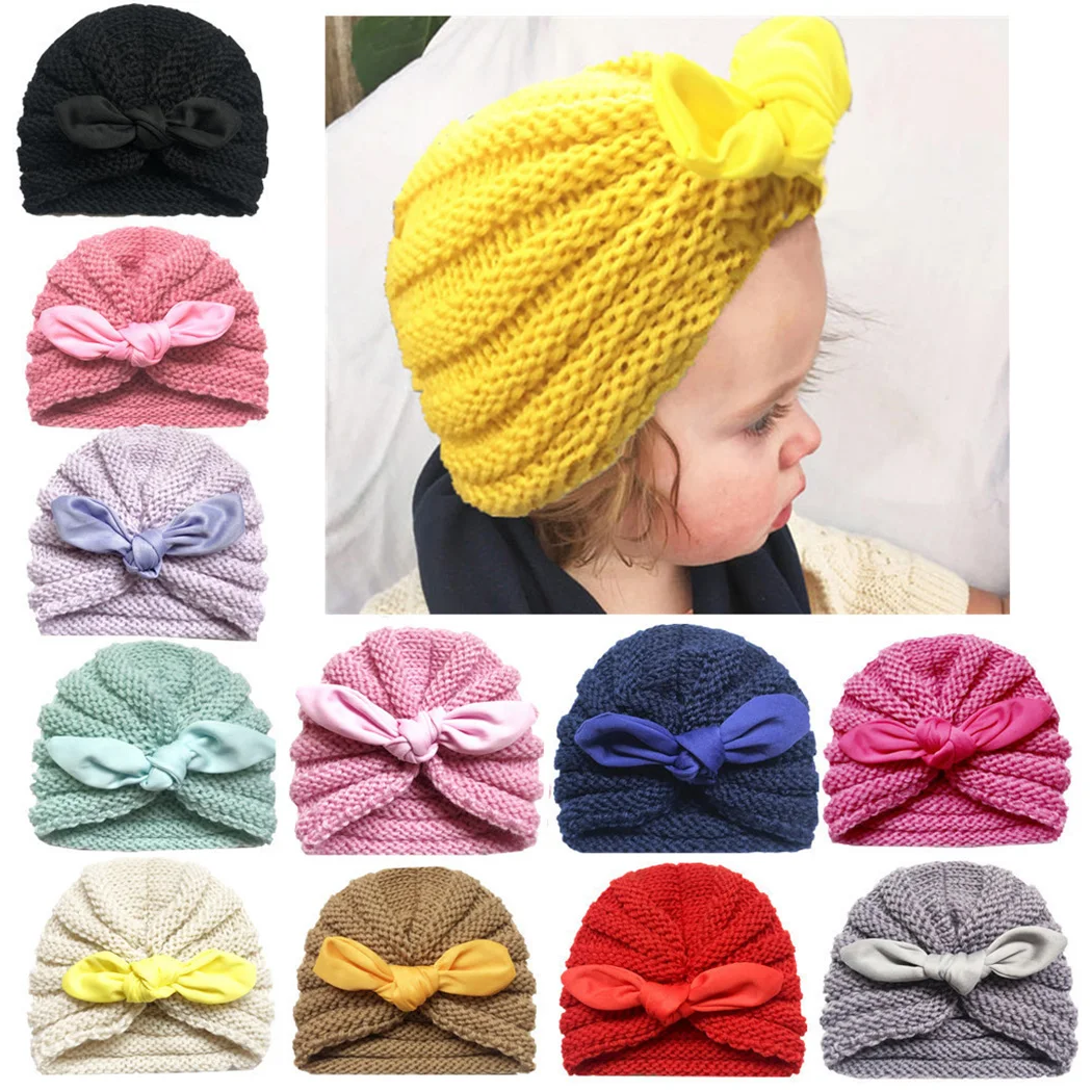 Kids Girls Knitted Turban Hats Rabbit Ears Beanies 2019 Cute Children
