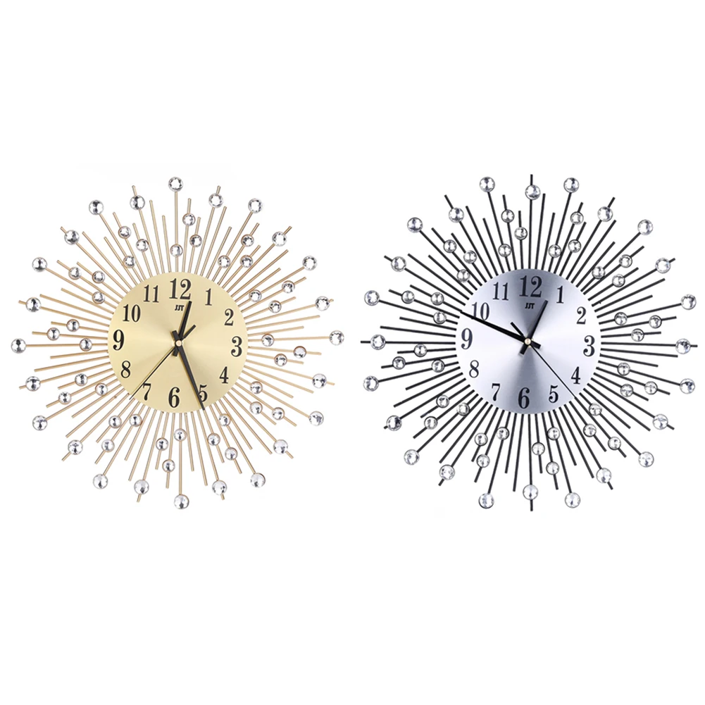 Reloj de pared de Metal más diamante arte de hierro con incrustaciones de diamante flor sala de estar dormitorio silencio Reloj de pared decoración del hogar Reloj de pared de Metal más diamante arte de hierro con incrustaciones de diamante flor sala de estar dormitorio silencio Reloj de pared decoración del hogar