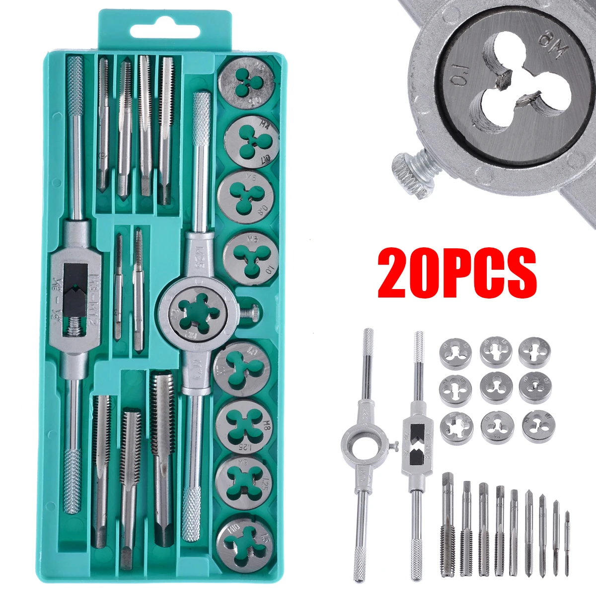 

20pcs Tap Screwdriver Threaded Cutting Metric Threaded Cutters Screw Tap Die Wrench Kit
