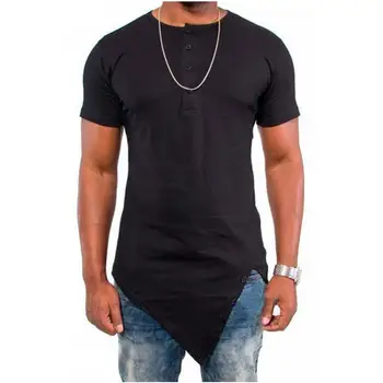 

2018 new men's pop irregular short-sleeved men's T-shirt hip-hop hip hop pop long sleeve T shirt men