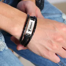 Персонализированные нержавеющая сталь мужские Многослойные Кожаный браслет имя дизайн бренды Плетеный Wirstwrap гравировка