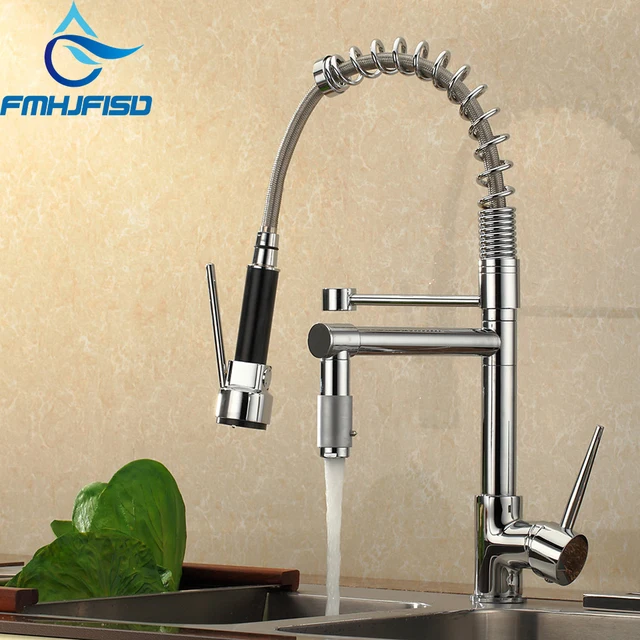 Cheap Chrome Finish Spring Kitchen Faucet Dual Spout Kitchen Sink Faucets Single Handle Deck Mounted Mixer Tap Hot and Cold Water Cheap Chrome Finish Spring Kitchen Faucet Dual Spout Kitchen Sink Faucets Single Handle Deck Mounted Mixer Tap Hot and Cold Water